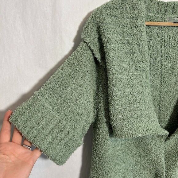 BAREFOOT DREAMS CozyTwist Short Sleeve Sweater Coat Shawl Collar XS Green - Picture 4 of 8